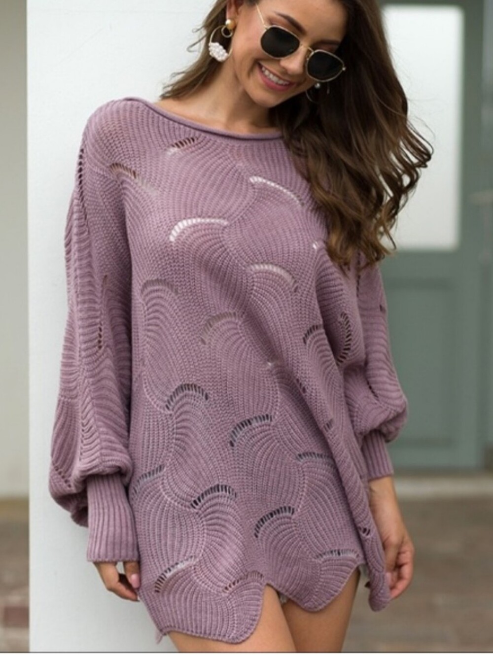 Source Unknown Mauve Open-Knit Scoop Neck Sweater